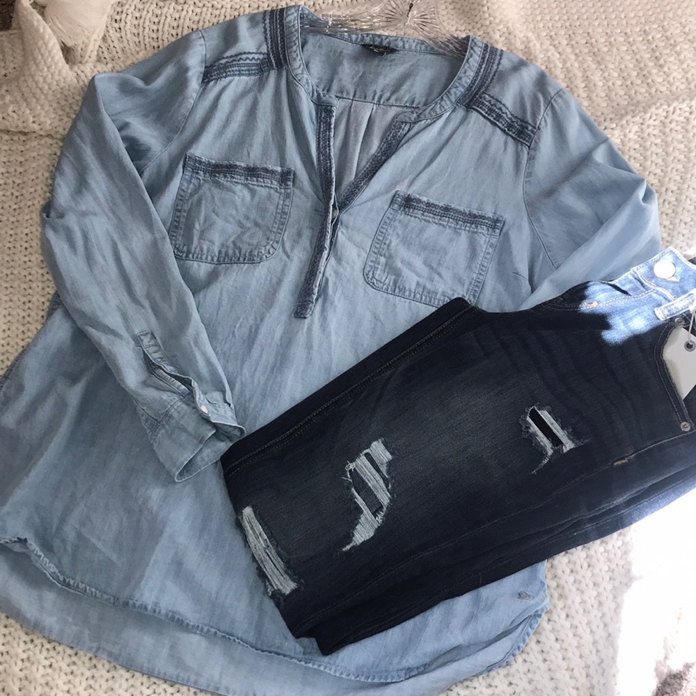 Eddie Bauer Denim Embroidered Top